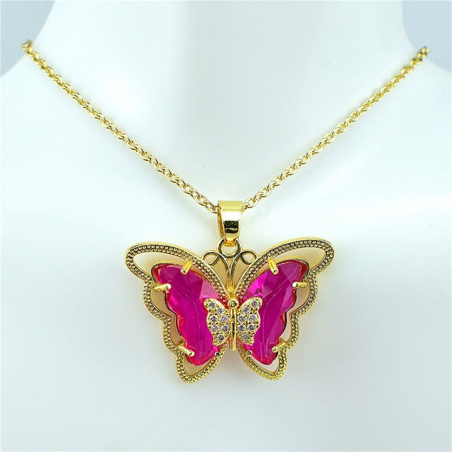 Collier papillon en verre de cristal