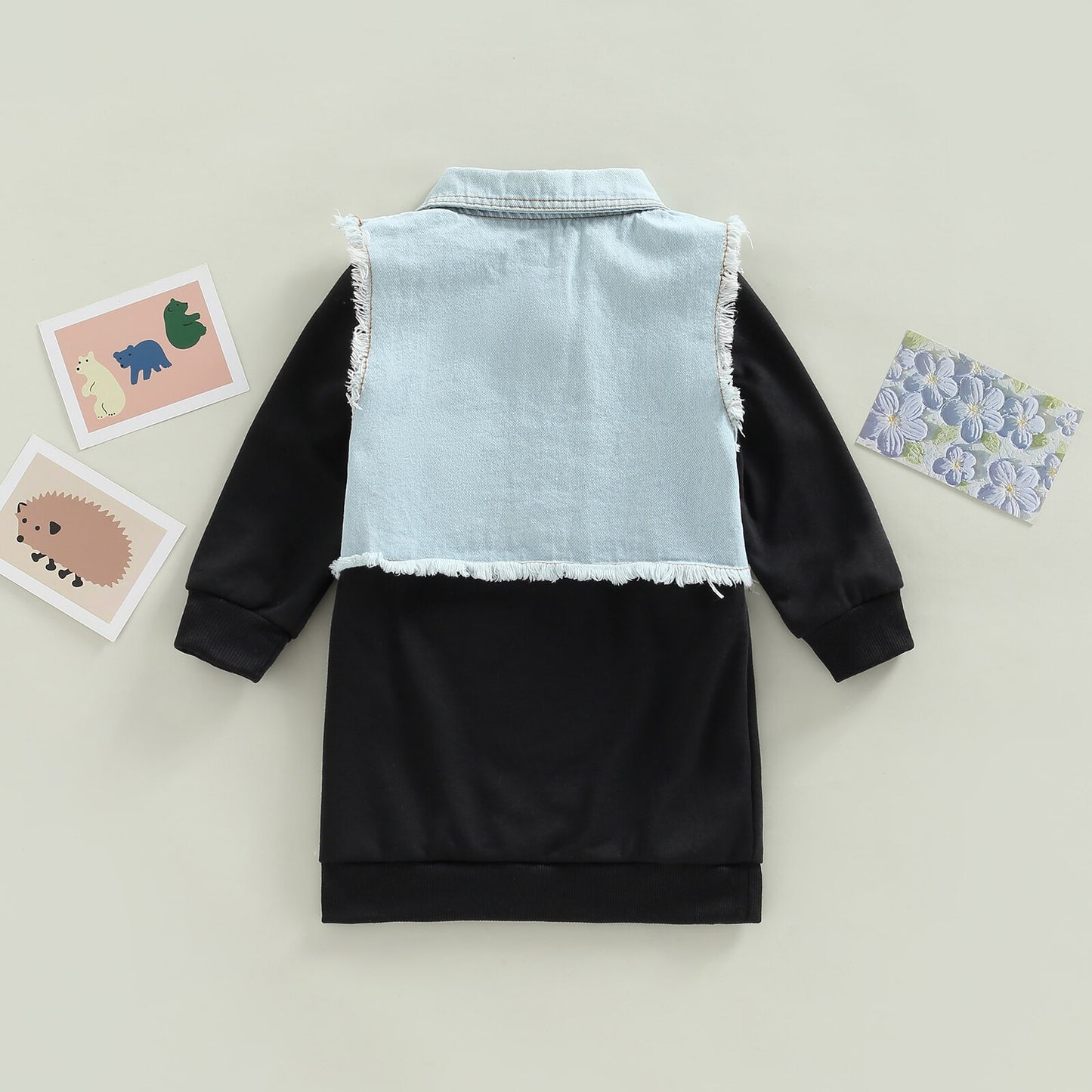 Vestido infantil + colete, conjunto manga longa