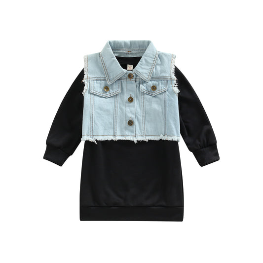 Ensemble robe + gilet pour bébé, manches longues