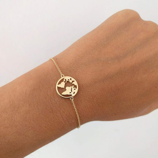 Bracelets carte du monde en acier inoxydable pour femmes