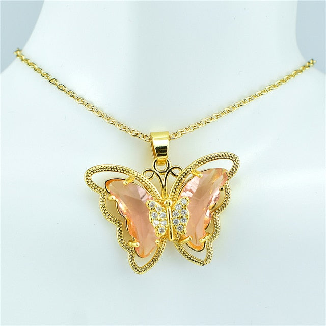 Collier papillon en verre de cristal